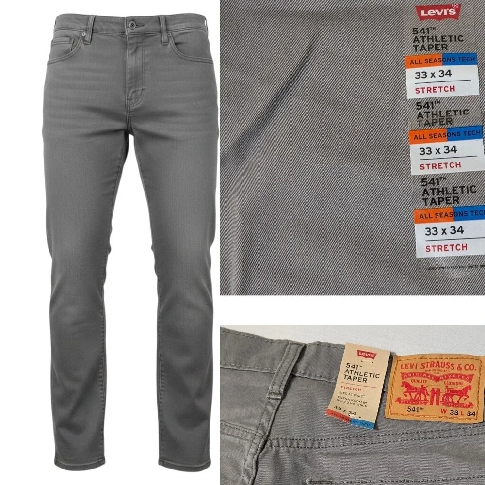 Levis 541 Athletic Taper Pants Mens 33x34 Gray All Seasons Tech Stretch NWT